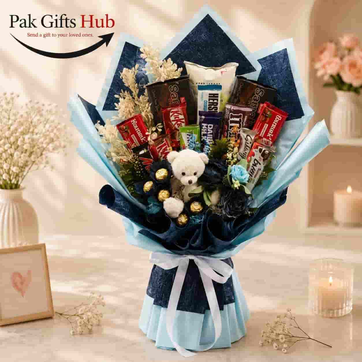 Blue Teddy Chocolate Bouquet