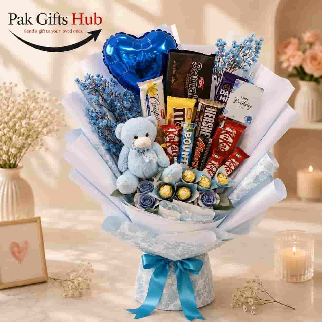 Blue Teddy Chocolate Bouquet