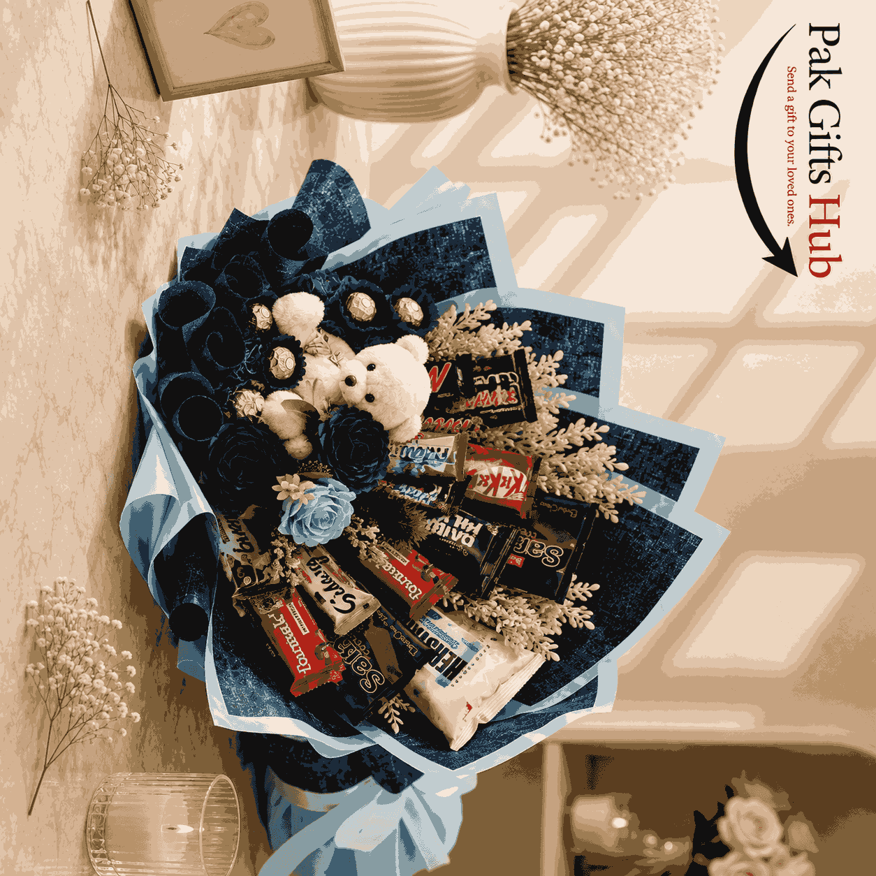 Blue Teddy Chocolate Bouquet