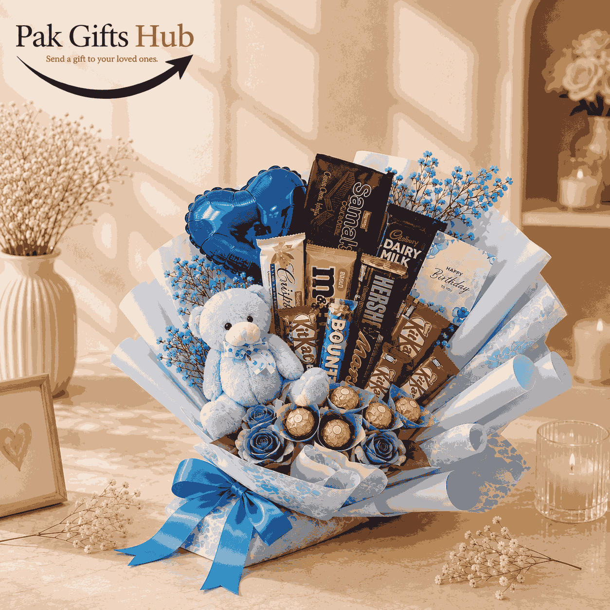 Blue Teddy Chocolate Bouquet