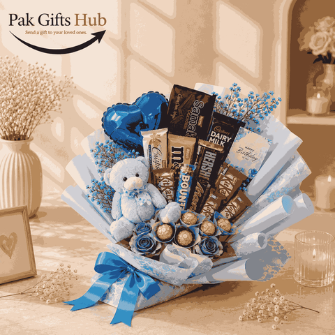 Blue Teddy Chocolate Bouquet