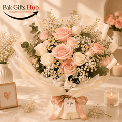 Blush Pink & White Rose Bouquet with Daisies