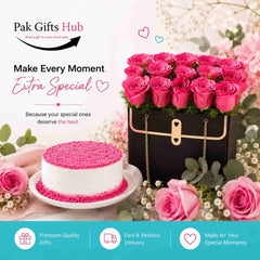 Pink Roses & Celebration Cake Combo