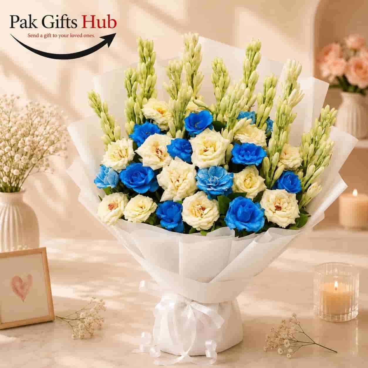 Elegant Blue & White Mixed Flower Bouquet