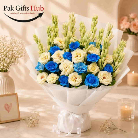 Elegant Blue & White Mixed Flower Bouquet