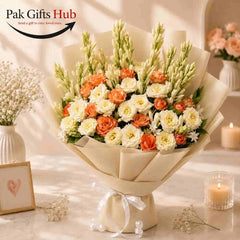 Elegant Orange & White Mixed Flower Bouquet