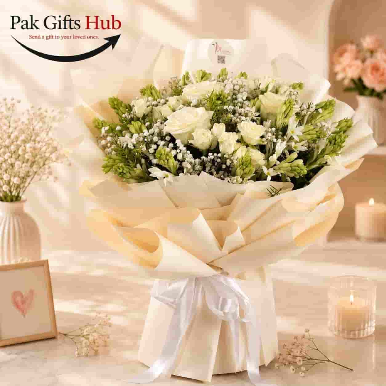 Elegant White & Green Flower Bouquet
