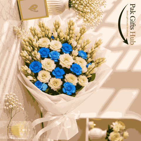 Elegant Blue & White Mixed Flower Bouquet