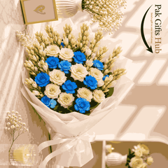 Elegant Blue & White Mixed Flower Bouquet