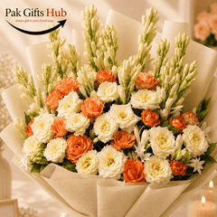 Elegant Orange & White Mixed Flower Bouquet