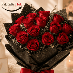 Elegant Red Rose Bouquet with Black Glitter Wrapping