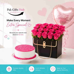 Pink Roses & Celebration Cake Combo