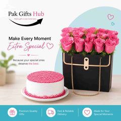 Pink Roses & Celebration Cake Combo