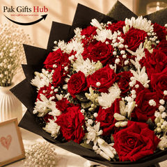 Red Rose & White Flower Bouquet