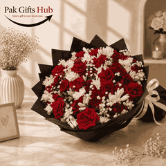 Red Rose & White Flower Bouquet