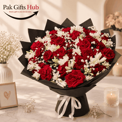 Red Rose & White Flower Bouquet