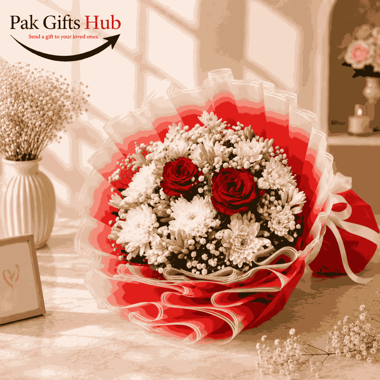 Red & White Flower Bouquet